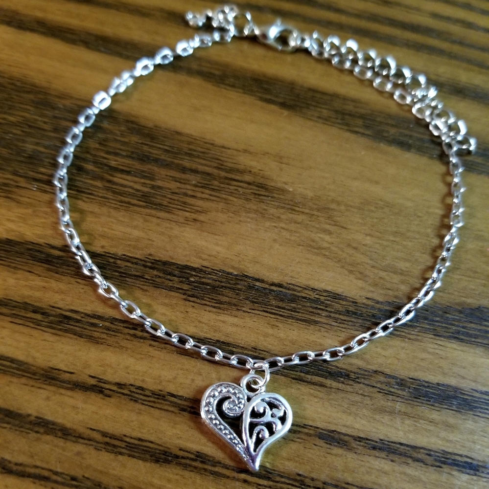New Scroll Heart Charm Ankle Bracelet Love Anklet